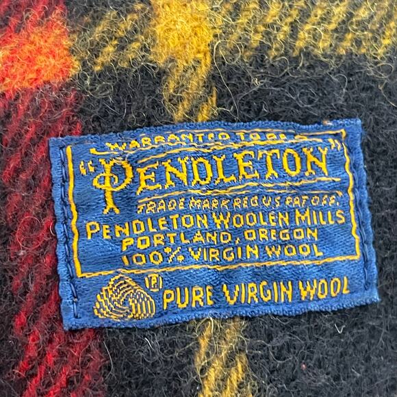Pendleton 100% Virgin Wool Tartan Plaid Throw Blanket Navy Red Yellow USA - Picture 2 of 16